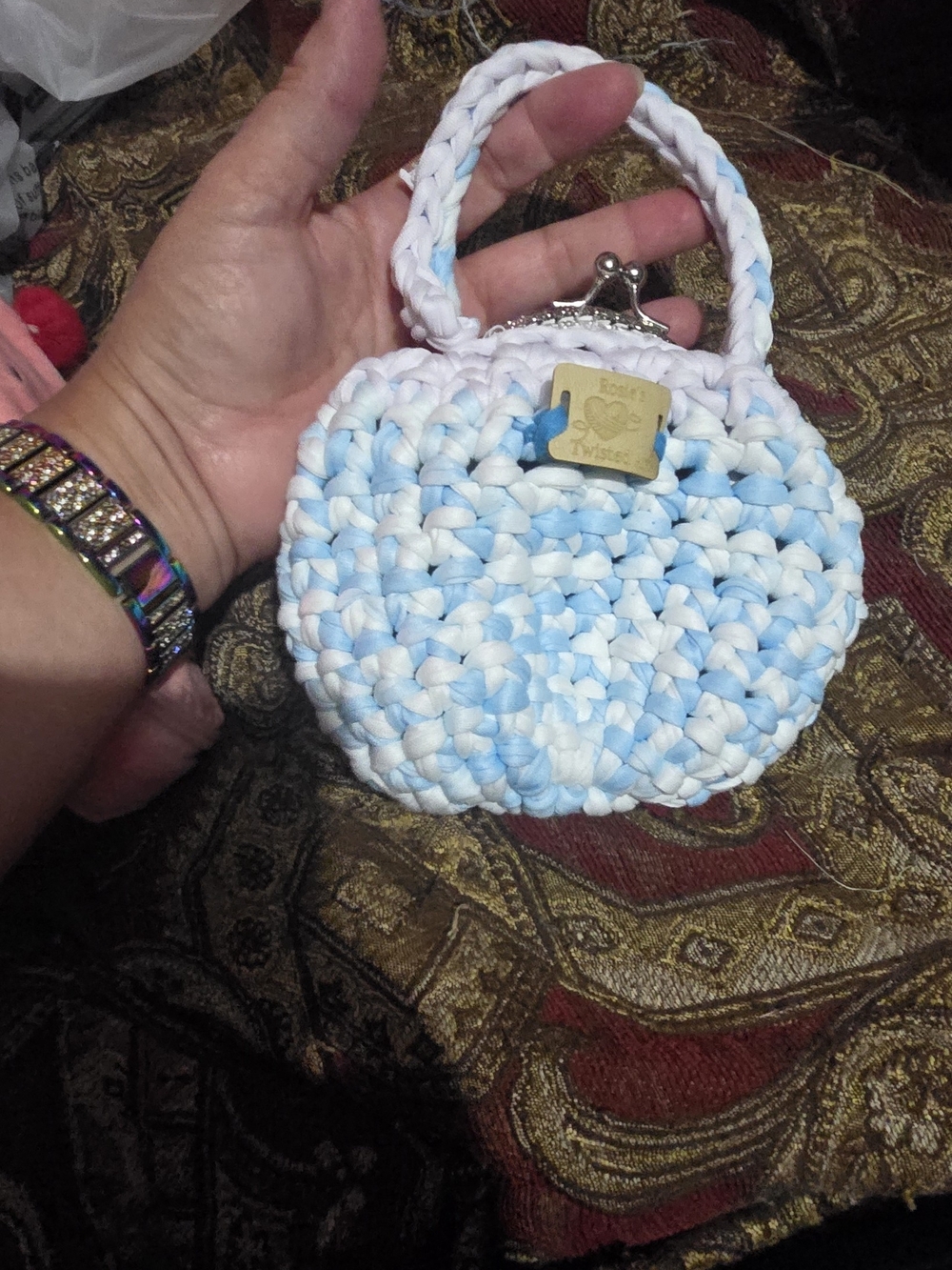 Handwoven Blue & White Crochet Mini Bag by Twister